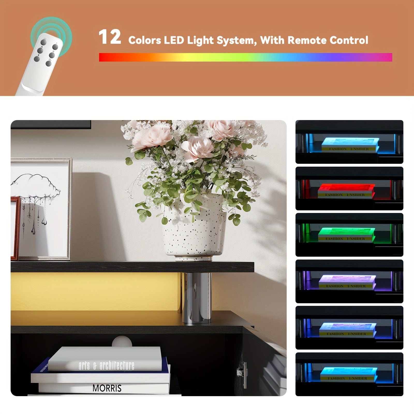 Fireplace TV Stand With 91cm Fireplace Modern High Gloss Fireplace Entertainment Center LED Lights TV Console Cabinet