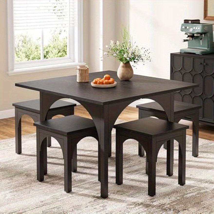 5-Piece Dining Table Set for 4 People, Modern Black Kitchen Room Table with 4 Chairs, 39.4-Inch Square Dinner Table Set with 4 Seats for Kitchen, Dinette, Dining Room