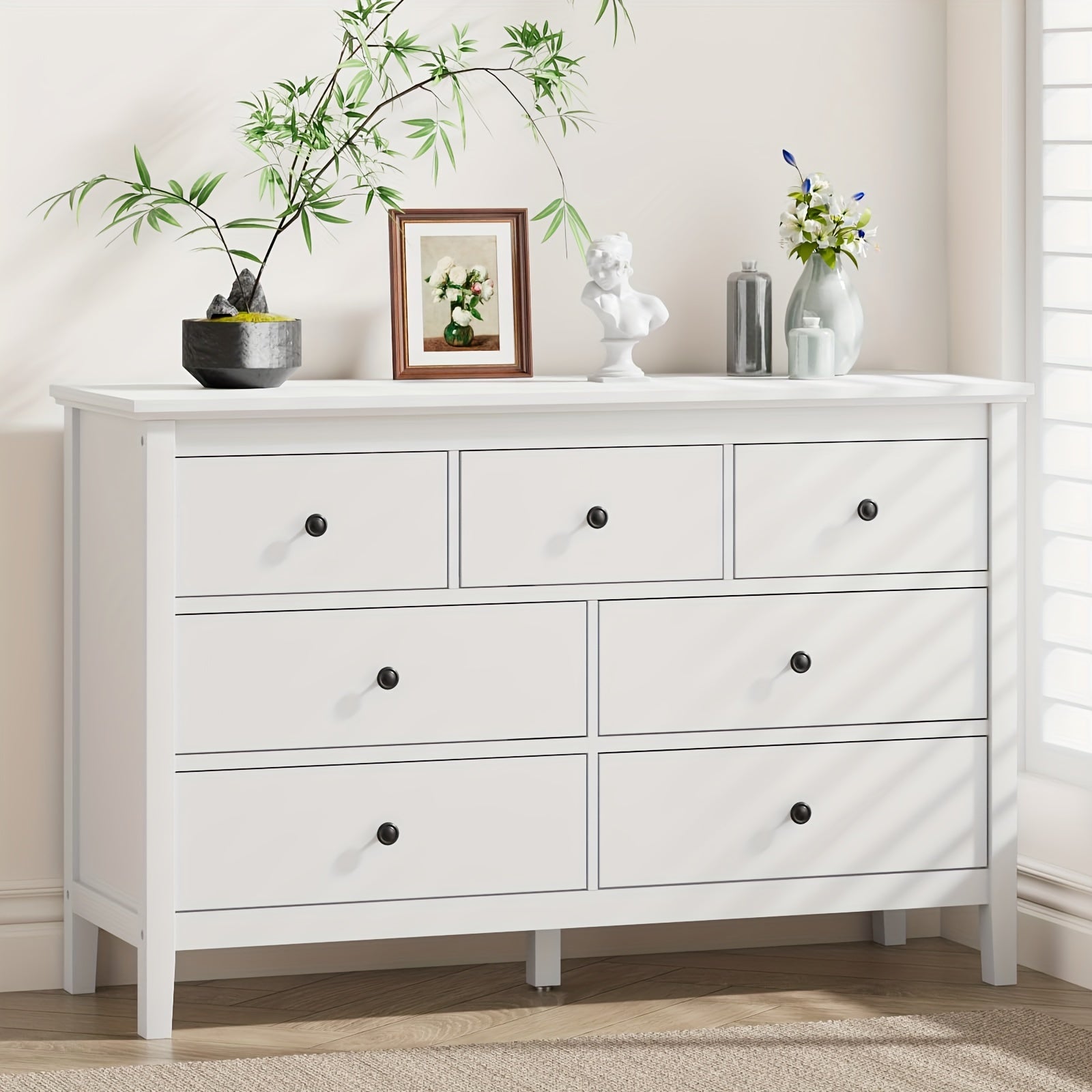 Dresser for Bedroom 7 Drawer Dresser with Wide Drawers and Metal Handles Gold Modern Dressers & Chests of Drawers