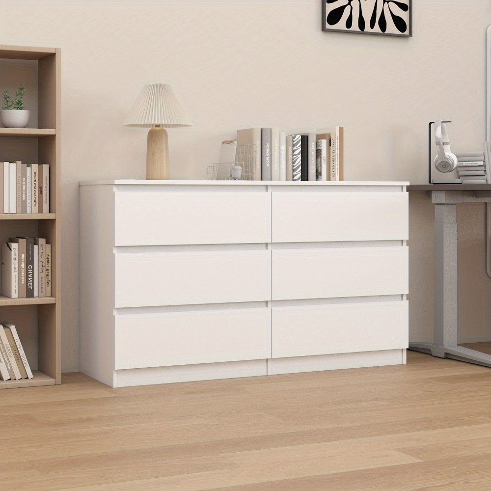 Modern Minimalist Spacious Large 6 Drawers Chest of Drawer Dressers Table Perfect for Organize Clothes Accessories