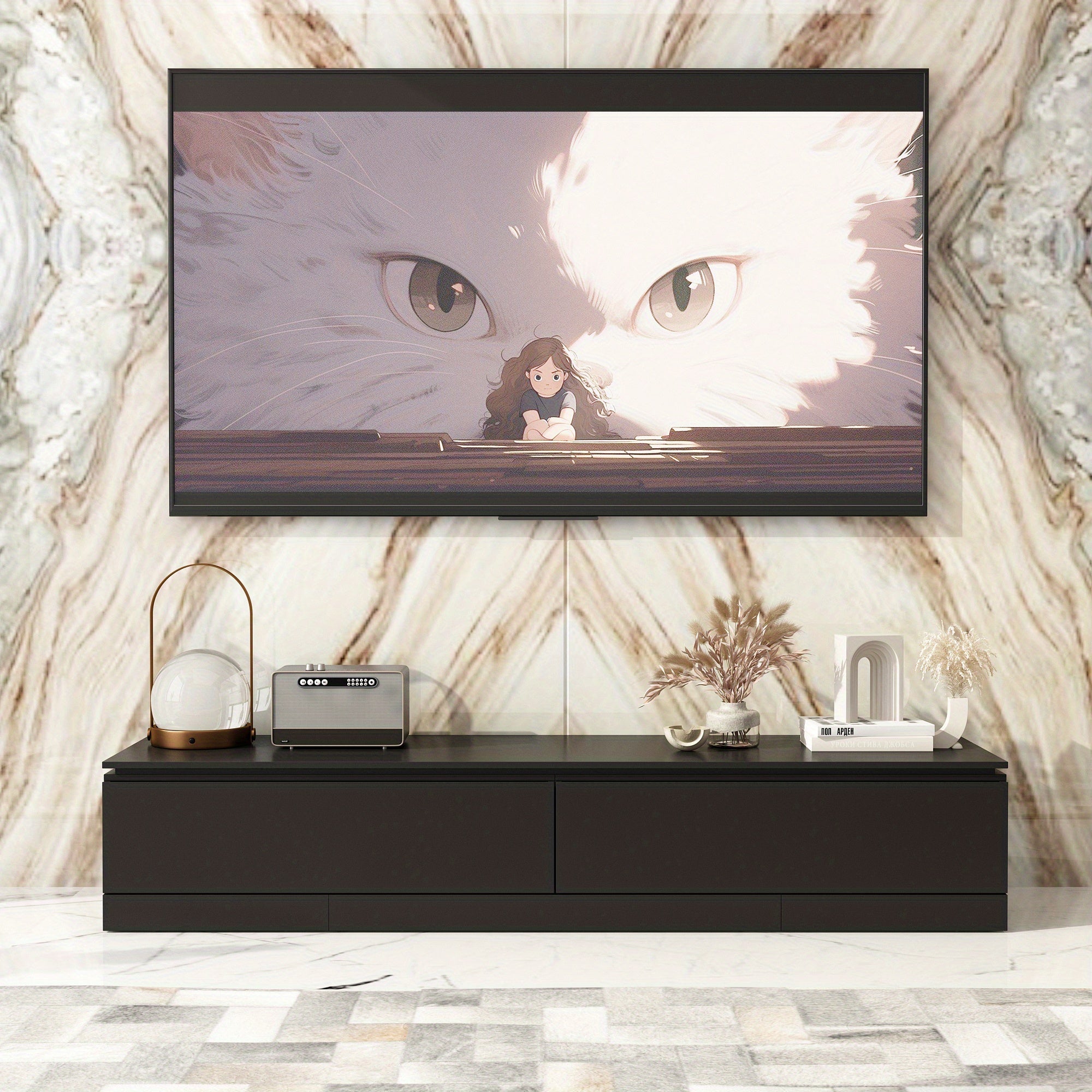 Modern TV stand TV cabinet with storage function home entertainment center black - Black - TV Stand Westberry Furniture