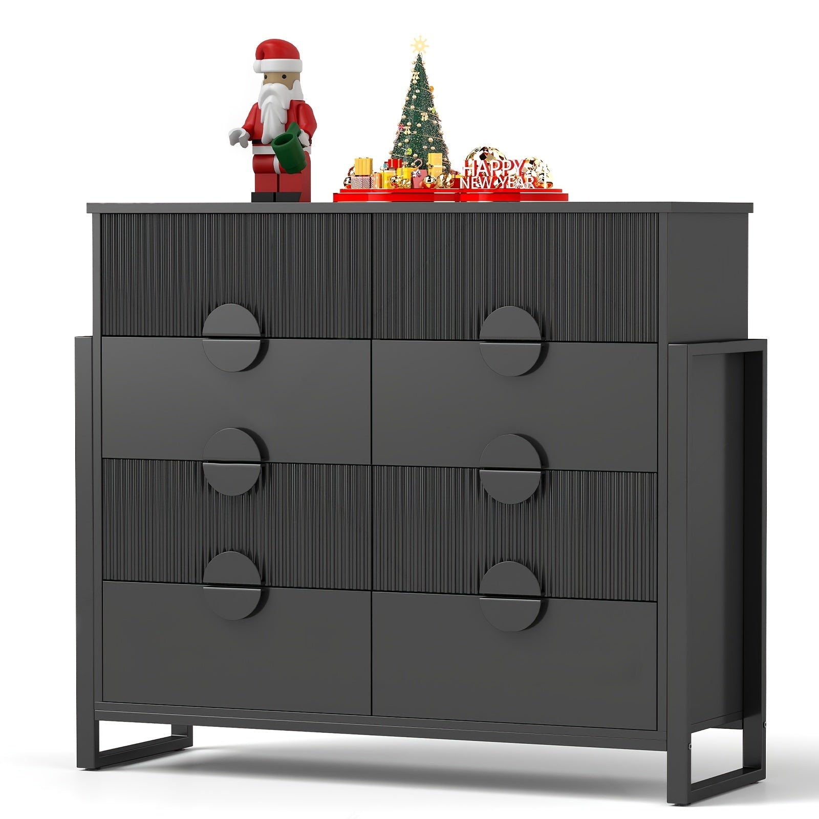 Modern Fluted 8-Drawer Dresser with Metal H Legs and Large Handles, 49.6" Long TV Stand, Suitable for Bedroom, Living Room, Hallway - Hardwood and MDF Construction, Tall Dresser for Bedroom