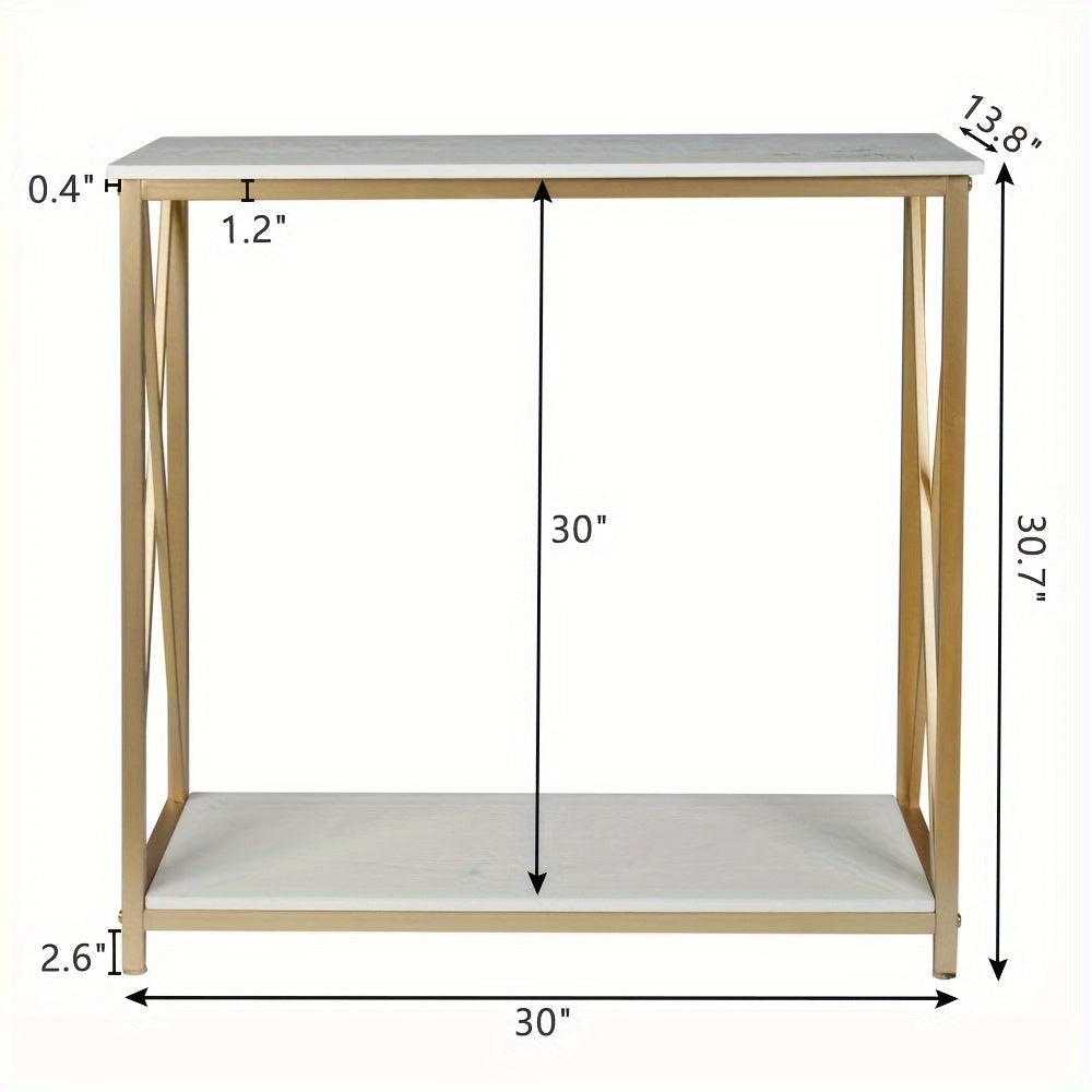 2-Tier Console Table, Golden Sofa Entry Table With White Top And Golden Metal Frame For Home