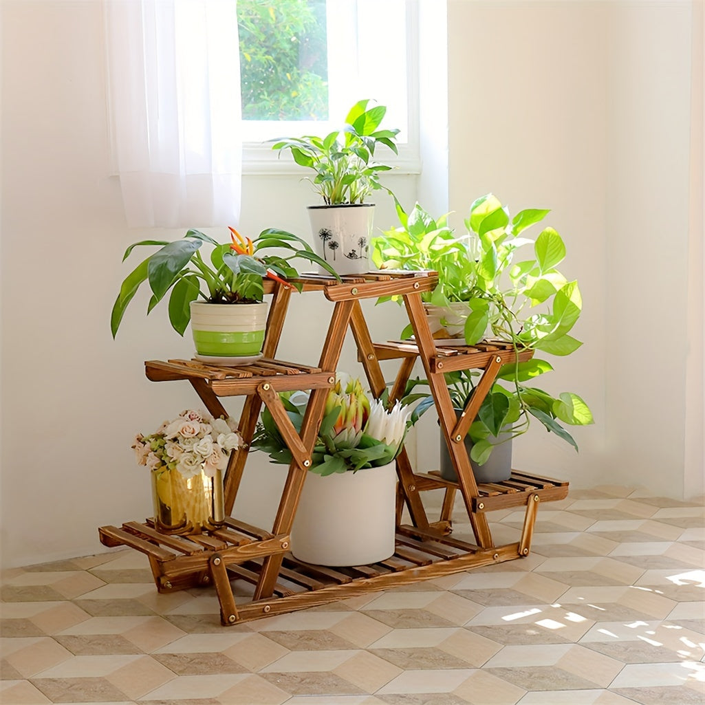 Wood Plant Stand Indoor, 6 Tiered Plant Shelf For Multiple Plants RackTriangle, A Shape Corner Flower Pot Holder For Windowsill Patio Balcony Garden Living Room