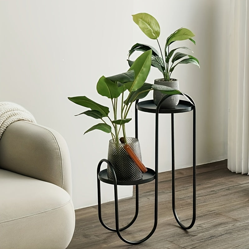 1pc Modern Black Metal Irregular Standing Plant Stand For Indoor Use