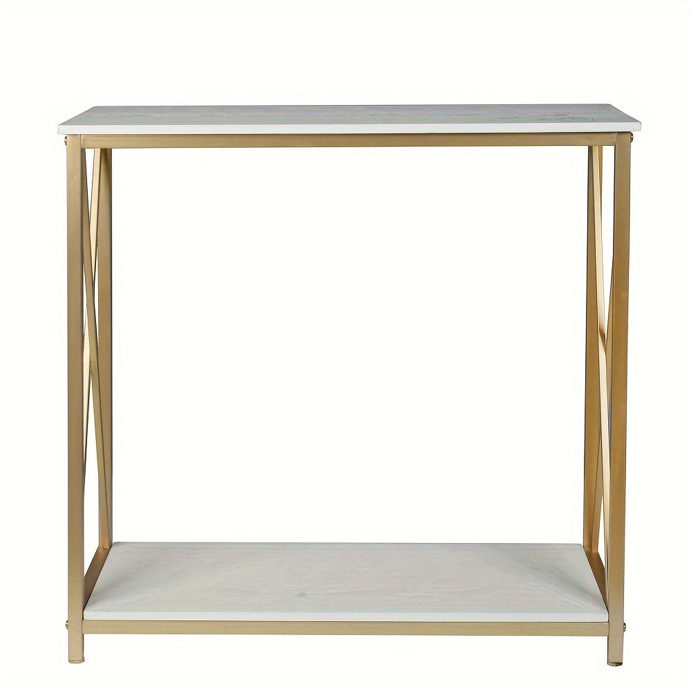 2-Tier Console Table, Golden Sofa Entry Table With White Top And Golden Metal Frame For Home