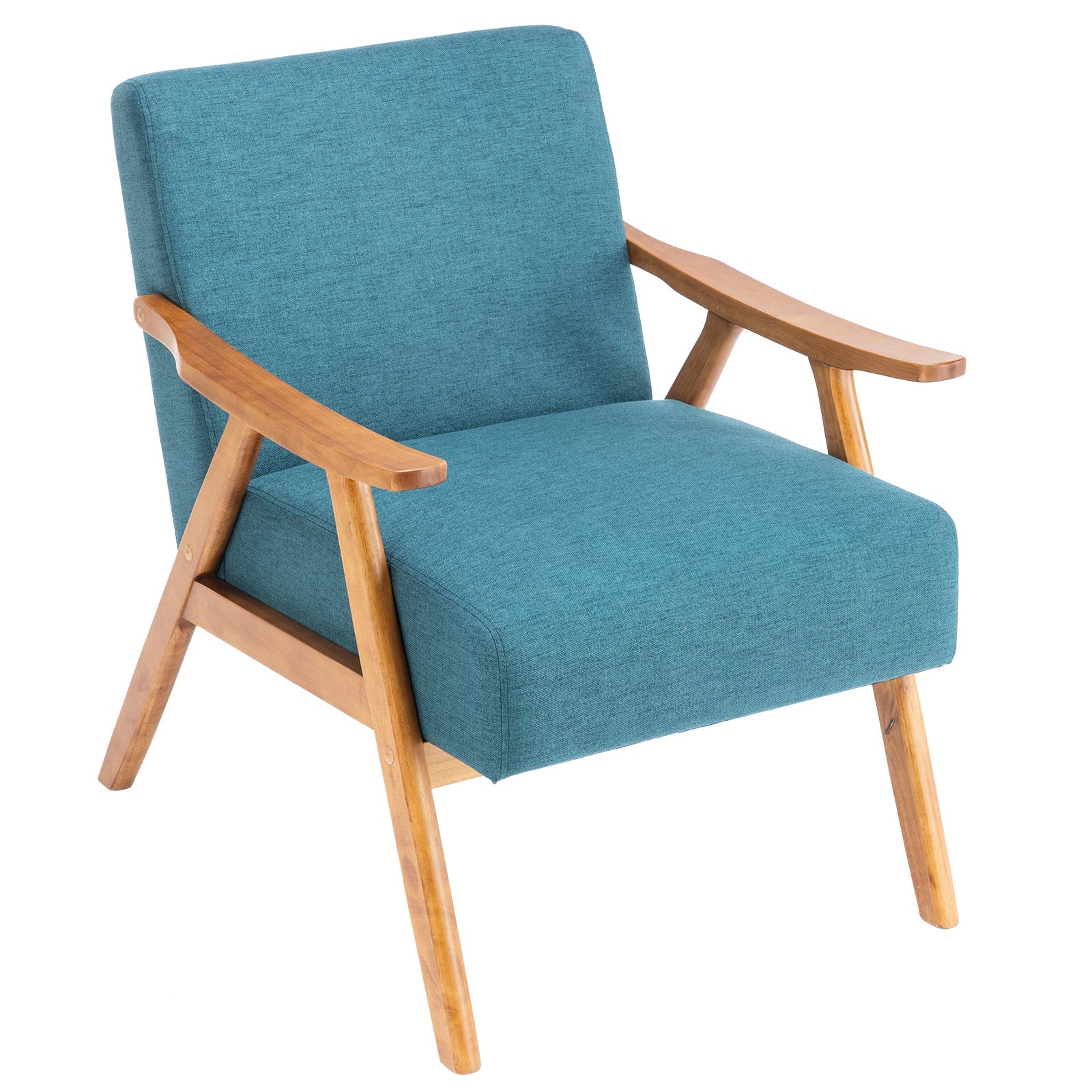 Mid-Century Retro Modern Upholstered Lounge Chair Fabric Accent Chair Sturdy Wooden Frame Armchair