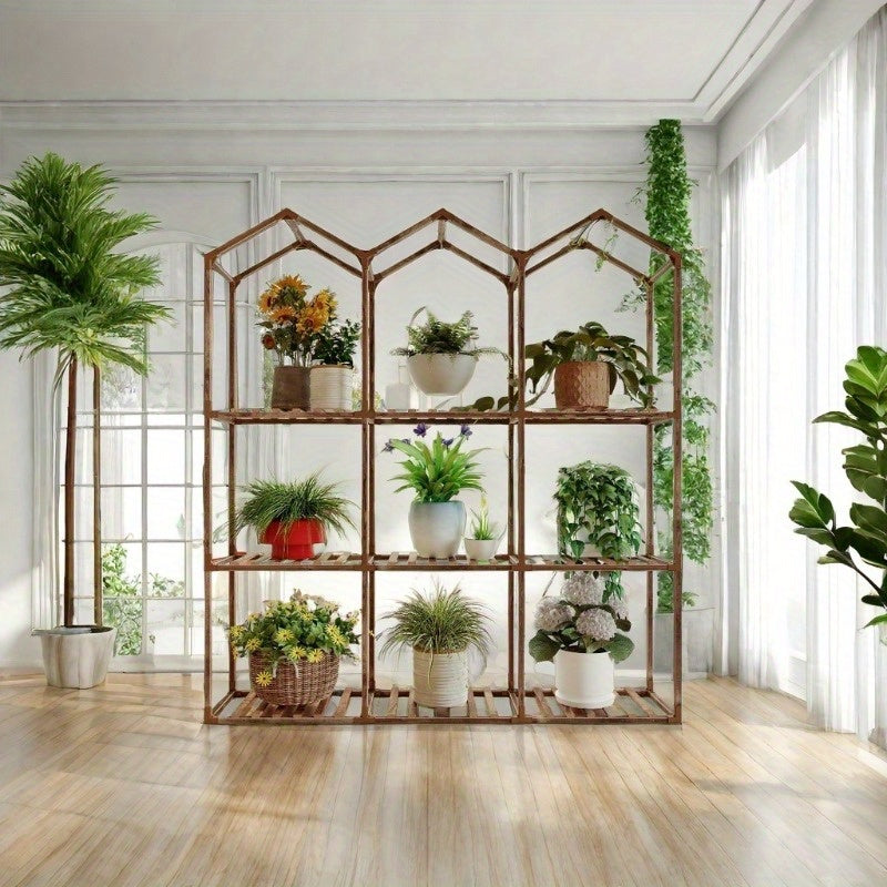 Vintage Castle-Inspired 9-Tier Plant Stand - Versatile Indoor/Outdoor Flower & Ivy Rack with Hammer and Gloves Included