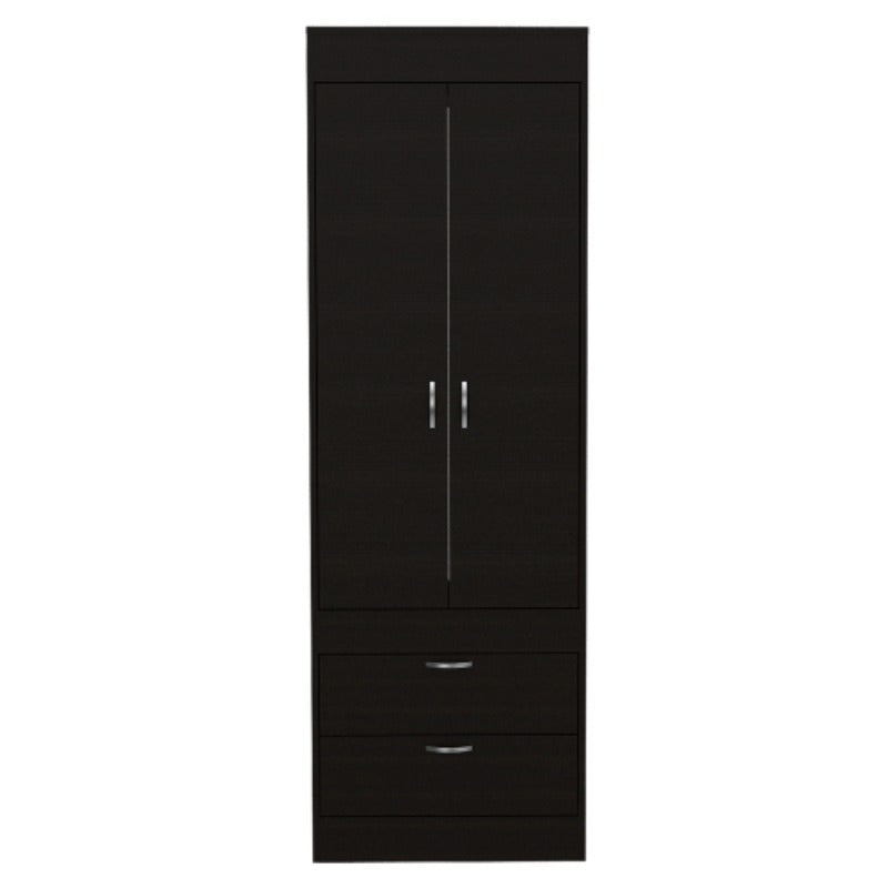 Chic Armoire with Dual Doors & Two Drawers - Sturdy Metal Handles, Perfect for Bedroom or Living Room Storage