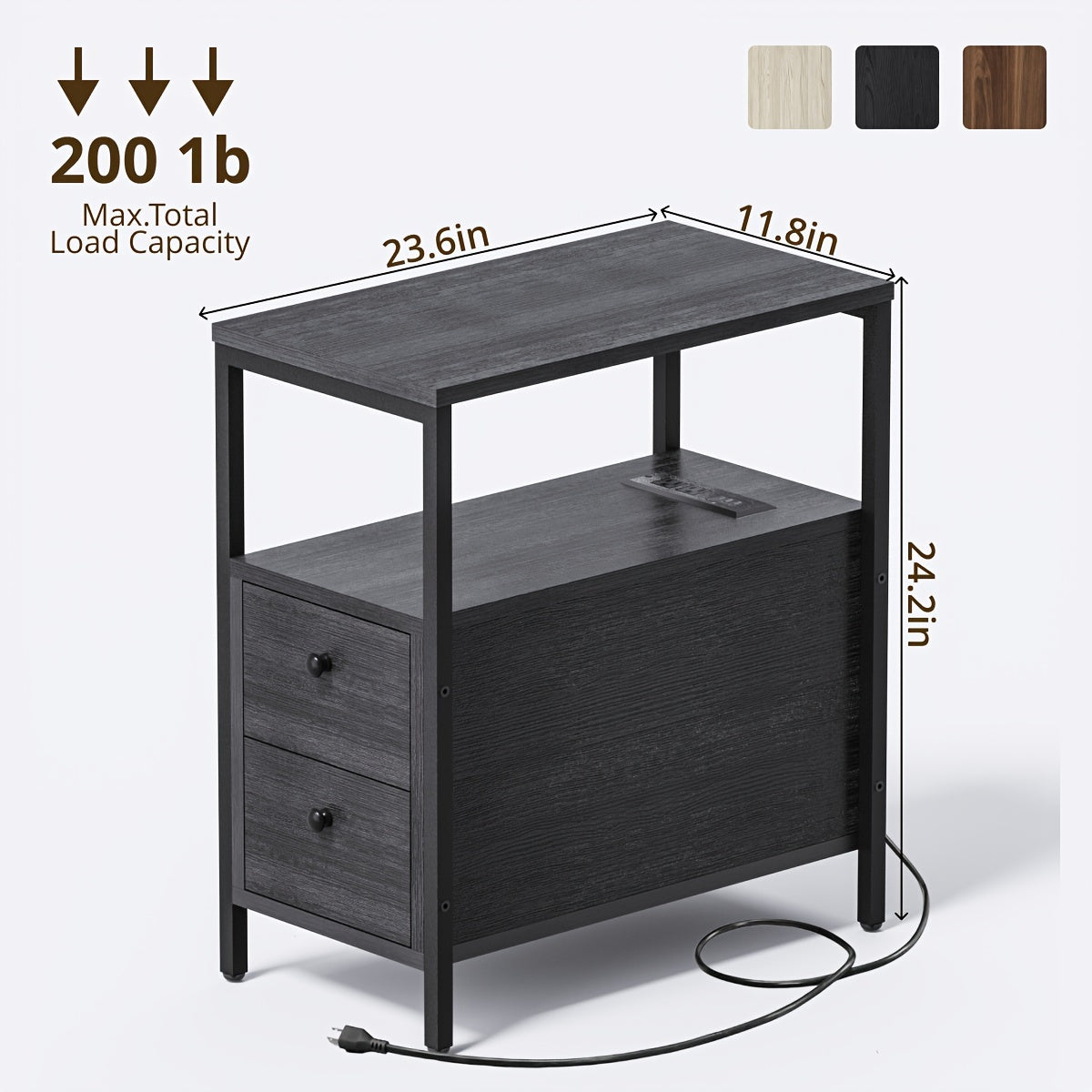 Side Table 1pc Narrow Nightstand With 2 Drawers Living Room End Table With Storage Slim Bedside Table For Small Spaces