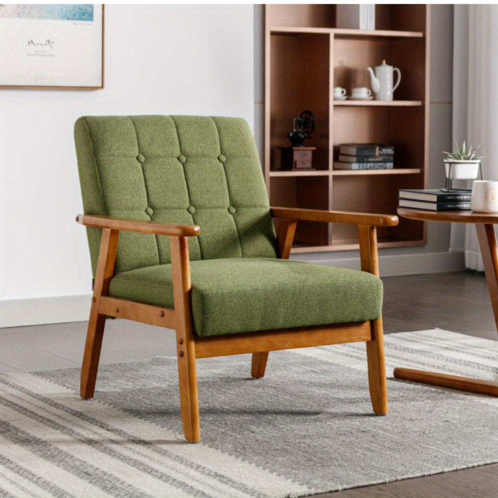 Ergonomic Mid-Century Modern Accent Chair with Solid Wood Frame, Green Upholstery & Armrests - Comfortable Leisure Chair with Ottoman for Living Room, Bedroom - Easy Assembly, 250 lb Capacity, Chair for Living Room