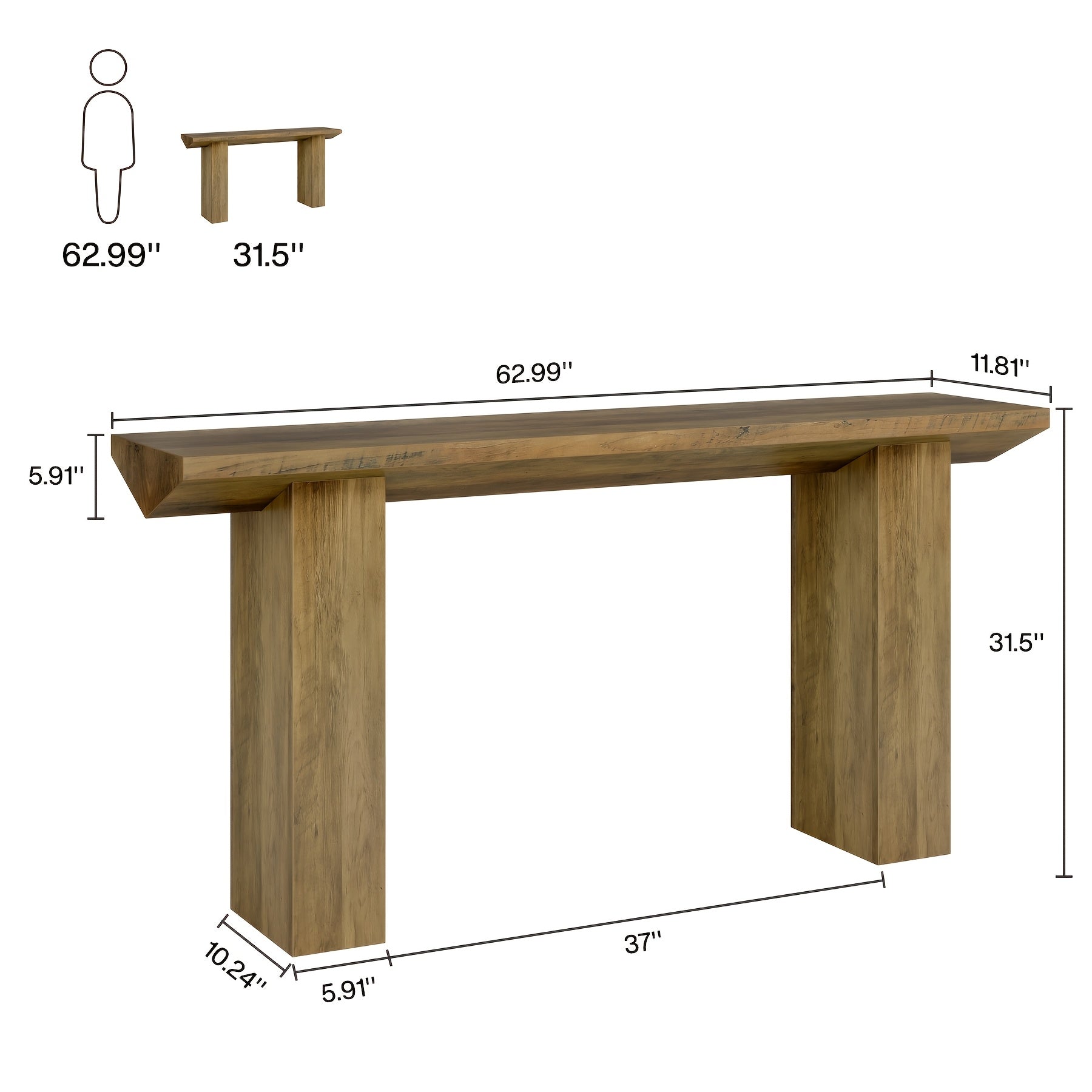 Chic Farmhouse Console Table - 63" Long, Stain-Resistant MDF Wooden Desk with Unique Inverted Triangle Design for Office, Entryway, or Living Room Decor