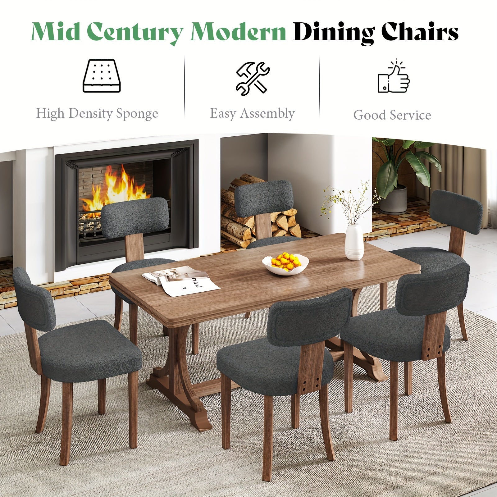 Set Of 2 Modern Dining Chairs With Upholstered Curved Backrest And Seat, Linen Kitchen Chairs With Hardwood Frame For Dining Table