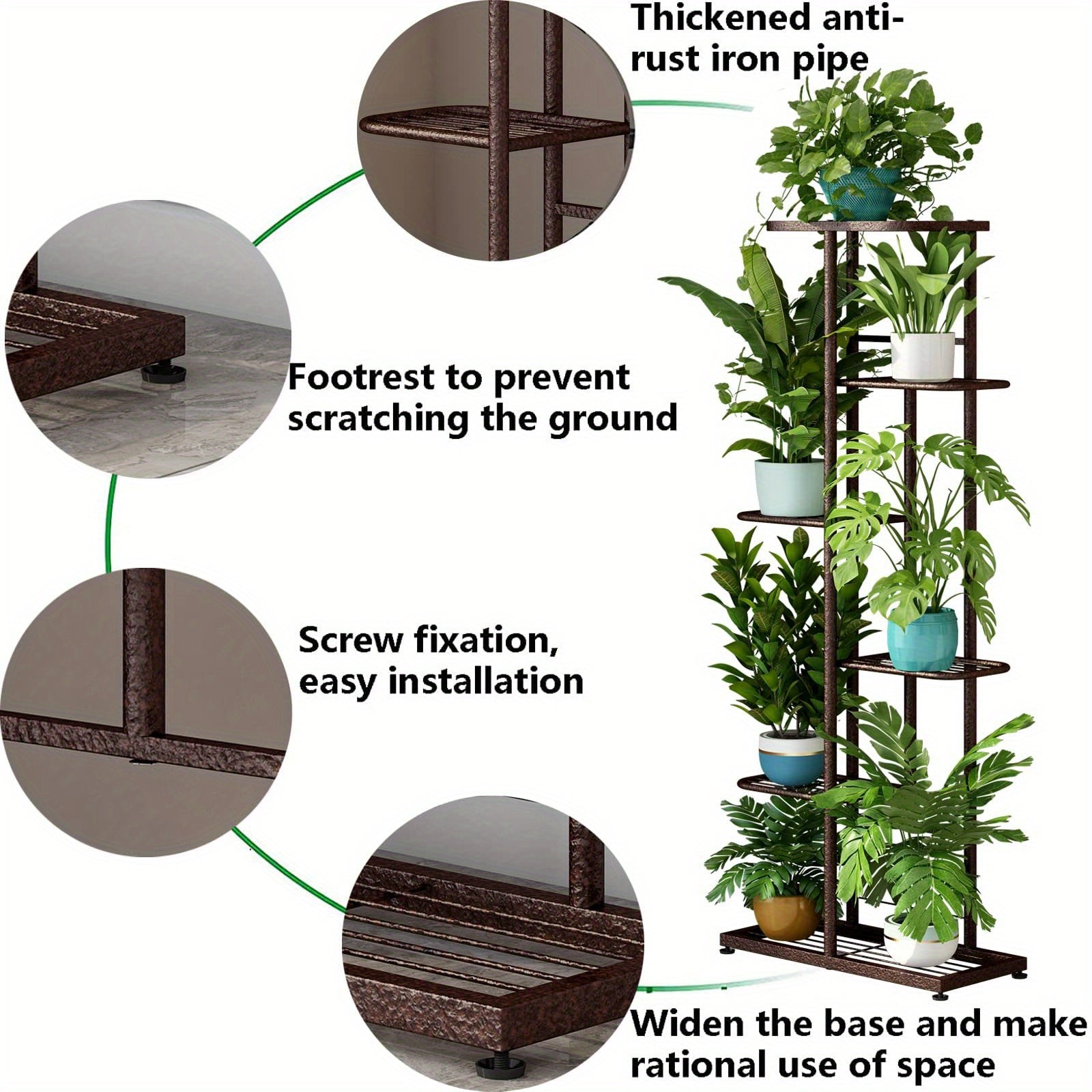 6-Tier Metal Plant Stand for 7+ Pots - Versatile Indoor & Outdoor Display Shelf in White, Bronze, Dark Grey, Light Green - Durable, Easy Assembly, Ideal for Patio, Garden, Corner, Balcony, Living Room Decor, Multiplan