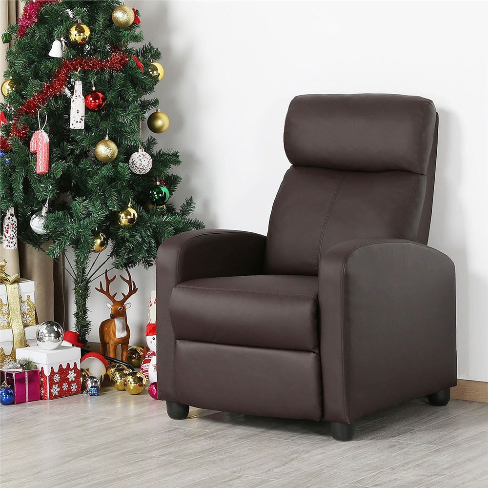 Recliner Chair PU Leather Recliner Sofa Adjustable Modern Single Reclining Chair Upholstered Sofa with Pocket Springs For Living Room Bedroom Home Theater