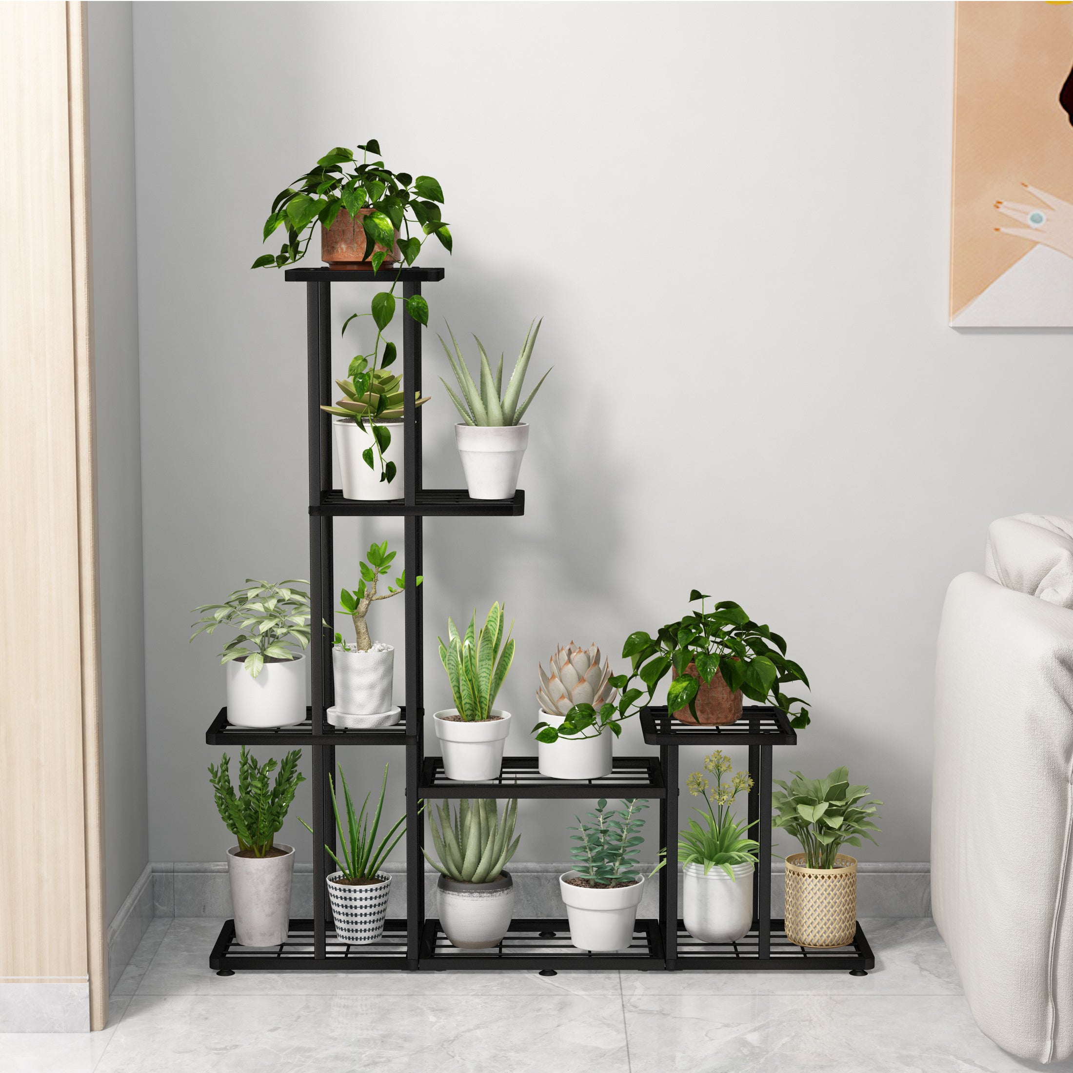 5-Tier Metal Plant Stand, Multifunctional Black Steel Shelf for Indoor and Outdoor Plants, Decorative Garden, Patio, Balcony, and Yard Plant Holder