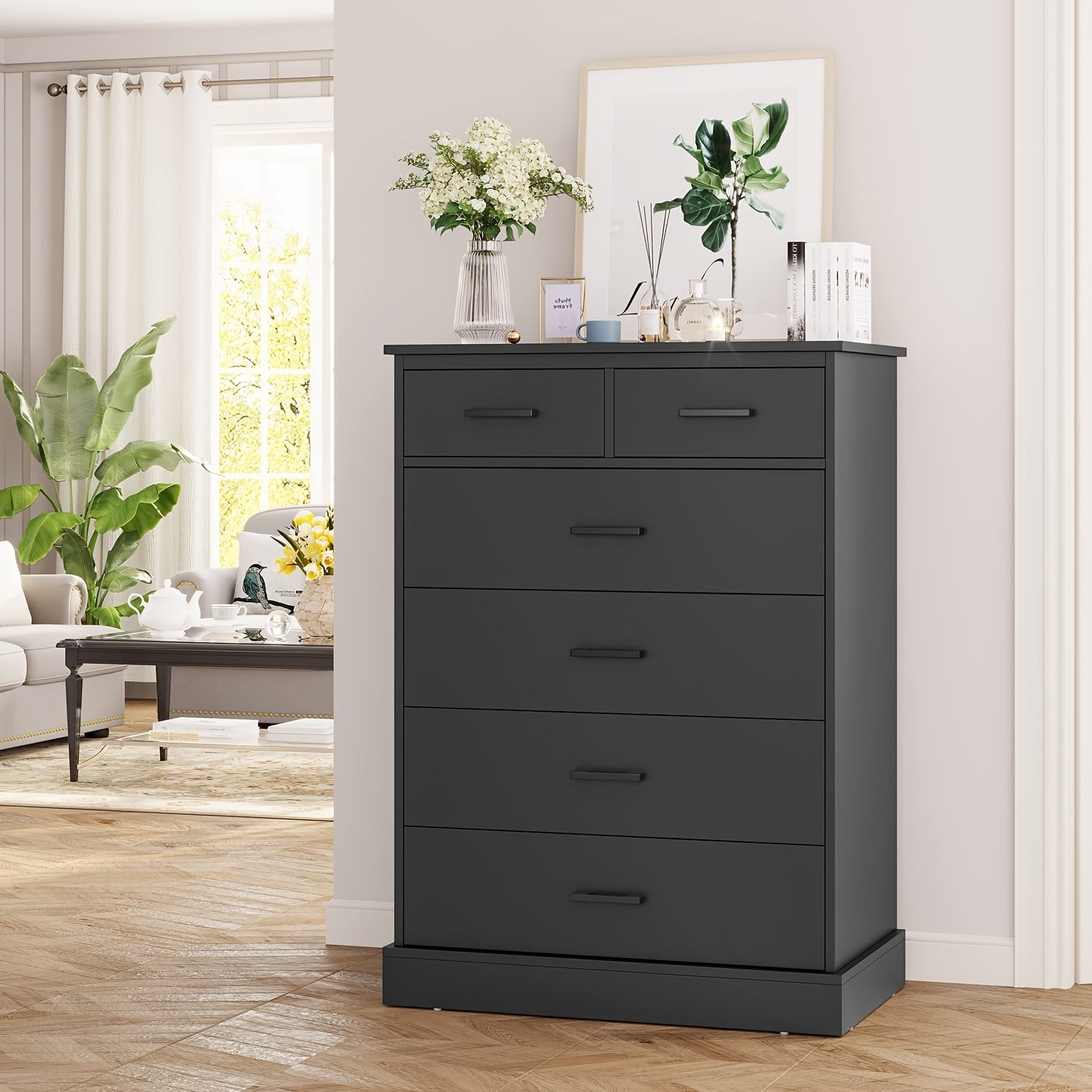 Bedroom Dressing Table 6 Drawer Chest Large Capacity Storage Cabinet Tall Dressing Table For Bedroom Hallway Entryway