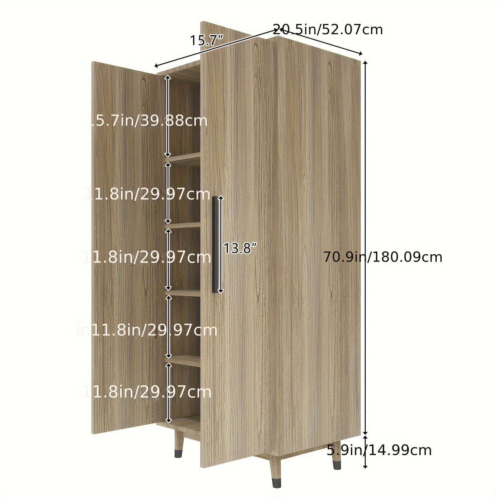 2 Door Armoire Wardrobe Bedroom Closet With 5 Storage Compartments And Hanging Rod For Bedroom