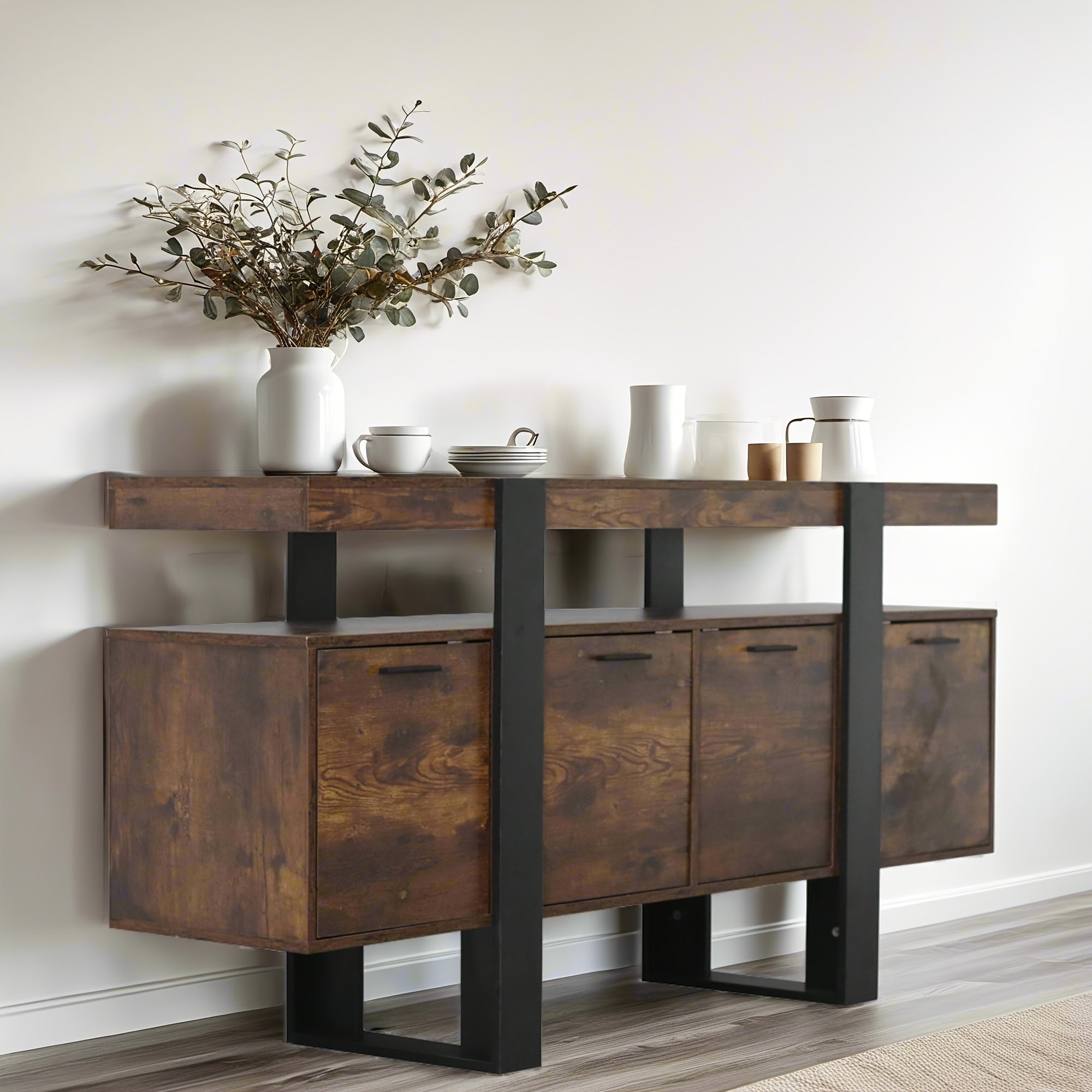 Rustic Brown TV Stand for 140-152cm TVs - Mid-Century Modern Entertainment Center with Storage Freestanding Wooden