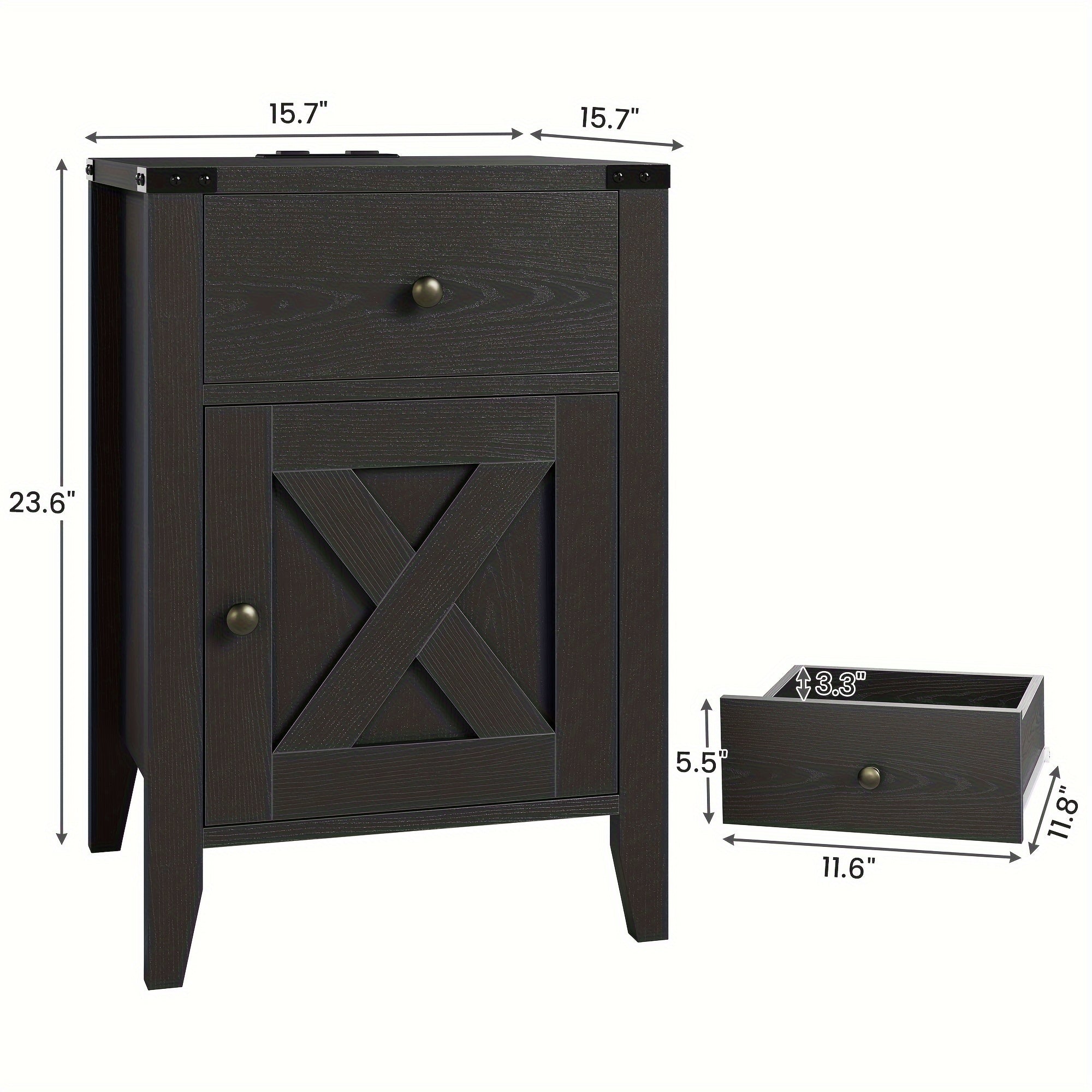 Farmhouse Nightstand with Drawer and Storage Cabinet, End Side Table for Bedroom