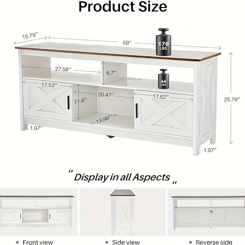 Rustic Farmhouse TV Stand for 50-65" TVs - Mid-Century Modern Entertainment Center with Ample Storage, Durable MDF Construction, and Real Wood Grain Accents