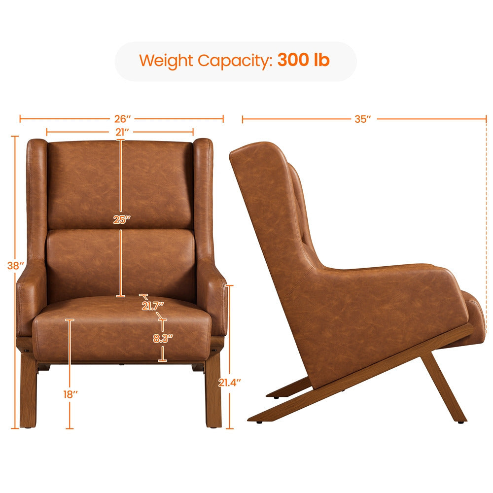 High Back Accent Chair PU Leather Armchair Oversized Lounge Chair with Wood-tone Metal Legs for Home Office Bedroom