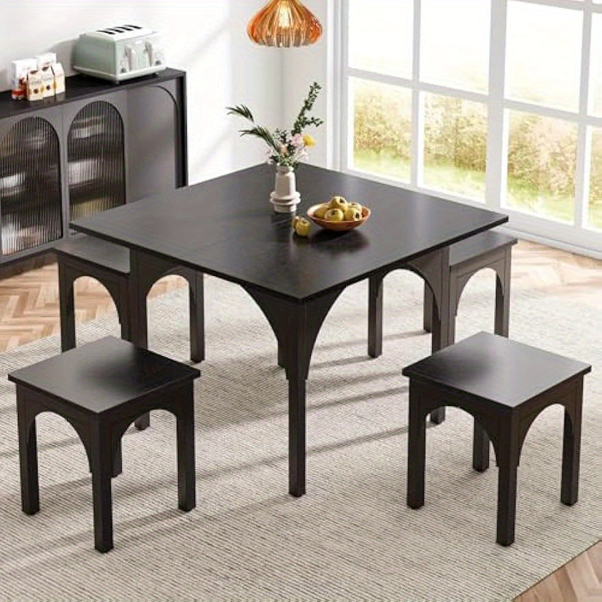 5-Piece Dining Table Set for 4 People, Modern Black Kitchen Room Table with 4 Chairs, 39.4-Inch Square Dinner Table Set with 4 Seats for Kitchen, Dinette, Dining Room