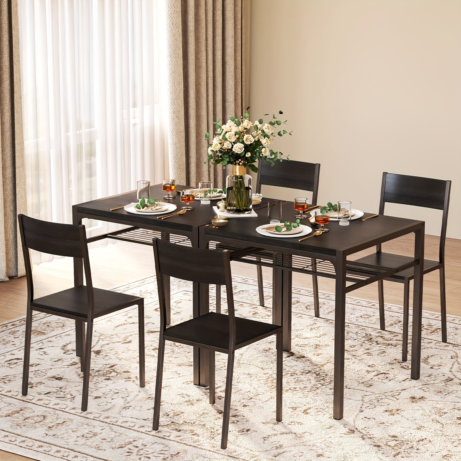 Dining Table Set For 2, 3 Piece Kitchen Table With 2 Chairs For Small Space, Apartment, Kitchen, Dining Room, Space-Saving, Black