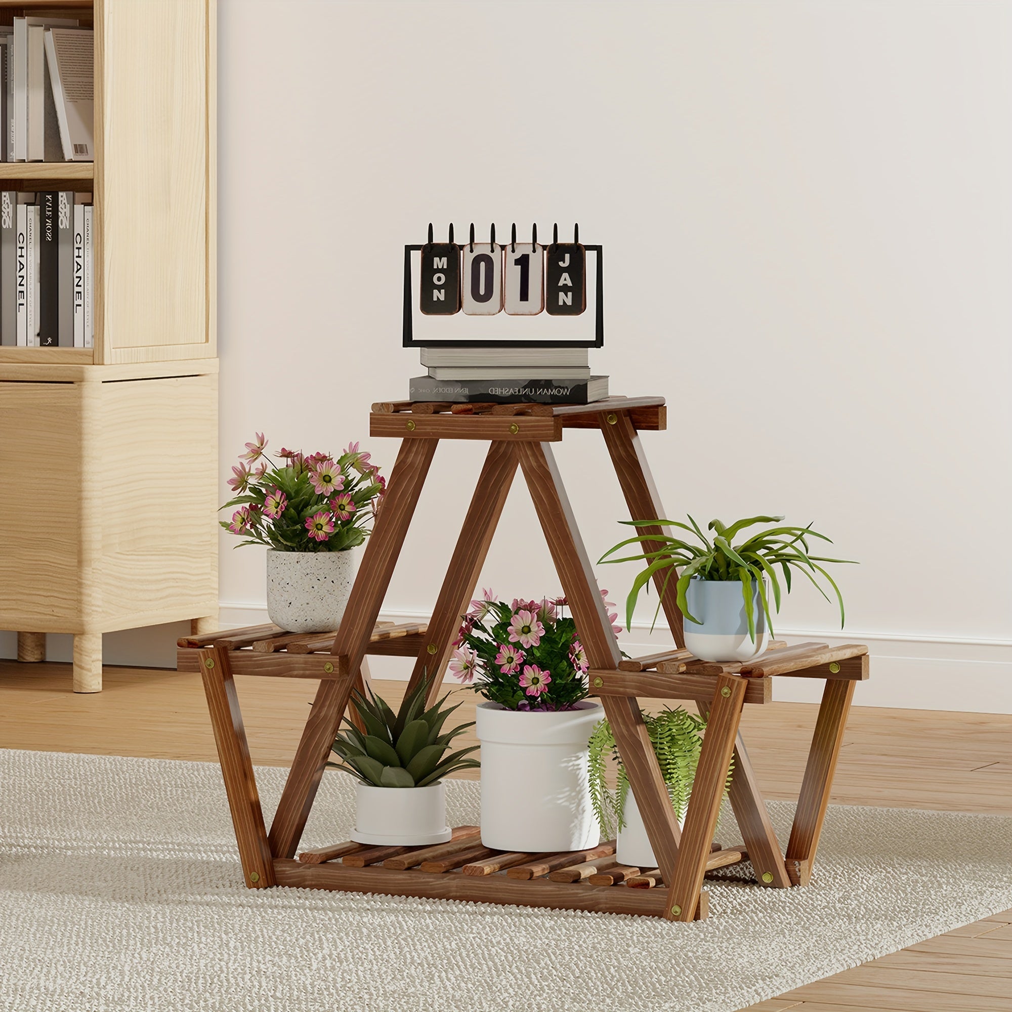 1pc Wooden Plant Stand, Living Room Large Plant Rack, Indoor Outdoor Multiple Plants Holder For Terrace, Garden, Large House, With Gloves And Wooden Hammer, Home Storage & Organization Accessories, Home Furnishing