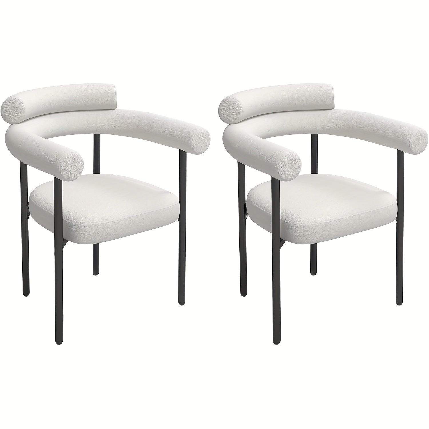 Dining Chairs Set Of 2, Mid-Century Modern Dining Room Chairs With Curved Backrest And Armrest, Round Kitchen Chairs With Cushions And Metal Legs For Kitchen, Living Room (2, White)