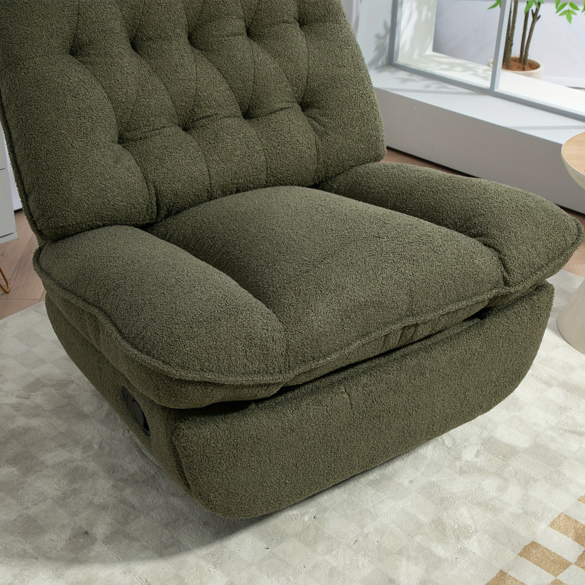 Chenille Glider Swivel Reclining Sofa Chair Swivel Rocker Recliner Chair, Manual Fabric Glider Nursery Recliner Chair, Single Rocking Modern Sofa Home Theater Seating For Living Room, Bedroom, Nursery - Green