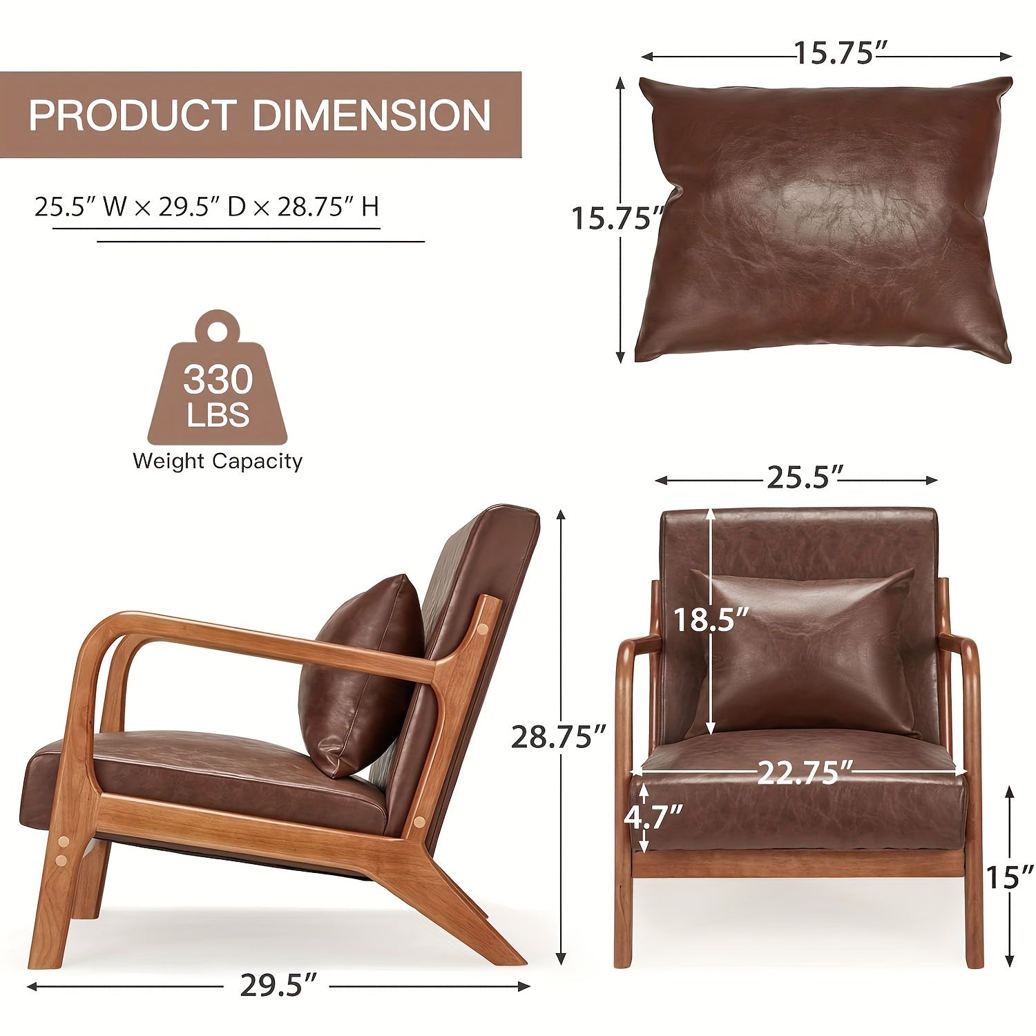 Accent Chair, Faux Leather Accent Chairs For Living Room, Mid Century Modern Living Room Bedroom Reading Comfy Lounge Chairs, Small Side Armchair For Bedrooms