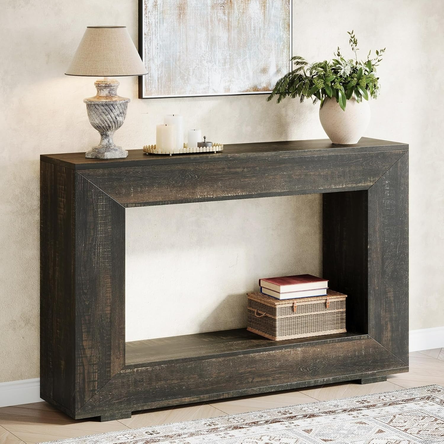 Elegant 47" Black Wooden Console Table with Storage - Rustic Farmhouse Style, Sleek Design for Entryway, Foyer, Living Room - Ample Space for Decor & Essentials, Table Decor