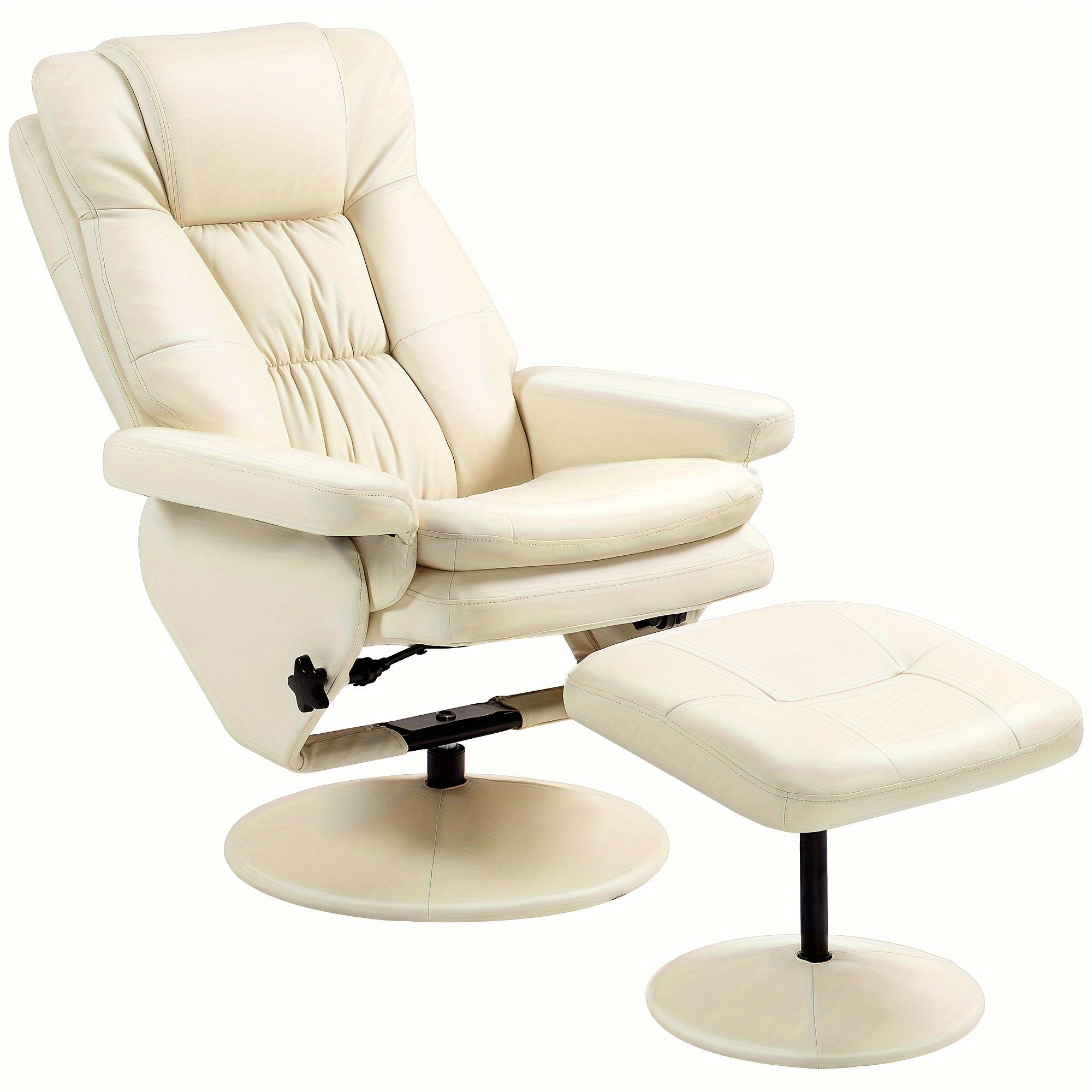 Swivel Recliner With Ottoman, PU Leather Reclining Chair With Ottoman, Upholstered Recliner And Footrest With Wrapped Base For Living Room, Bedroom And Home Office, Cream White