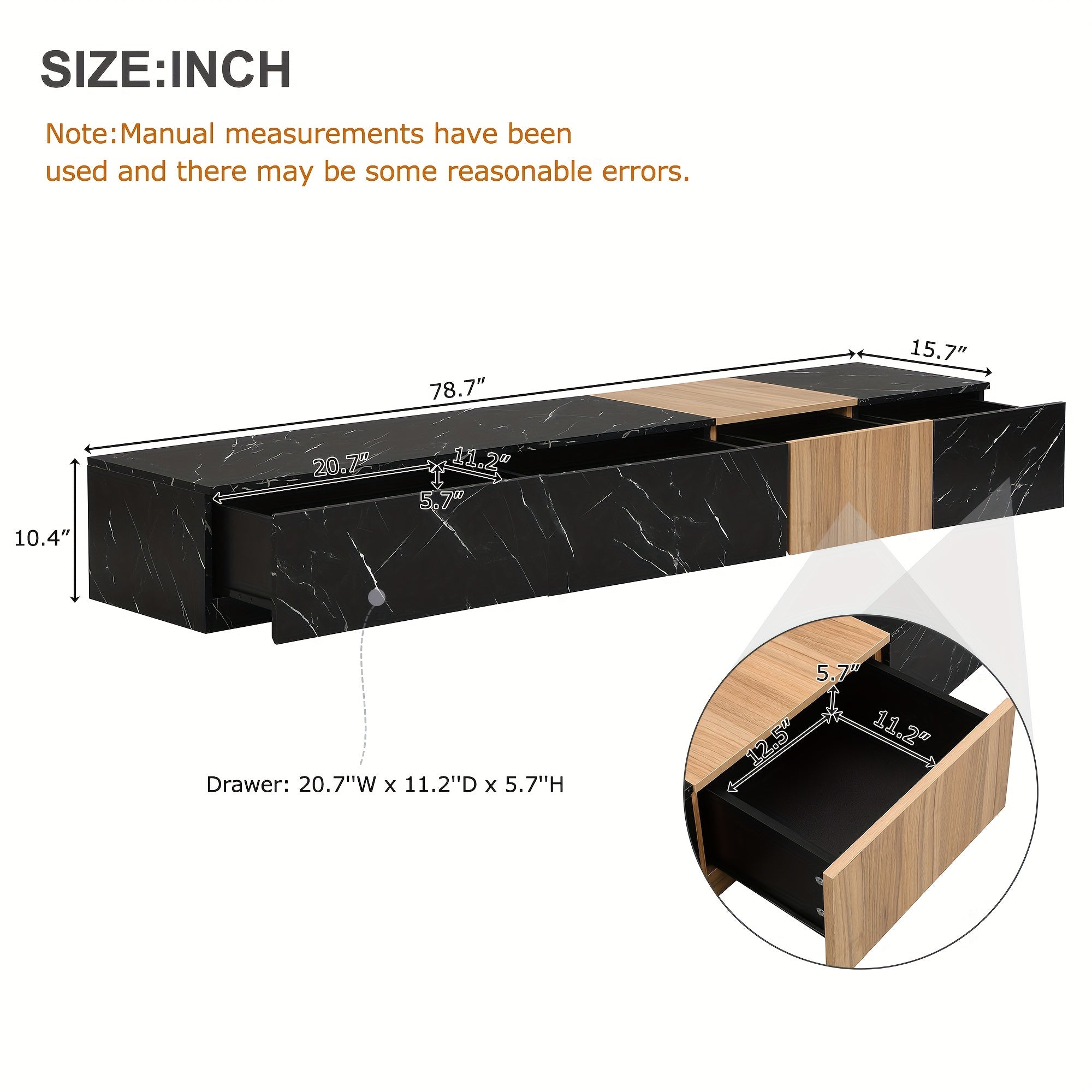 Modern TV Stand With Faux Marble And Walnut Wood Grain Finish, Modular Entertainment Center With 4 Storage Drawers For TVs Up To 88''