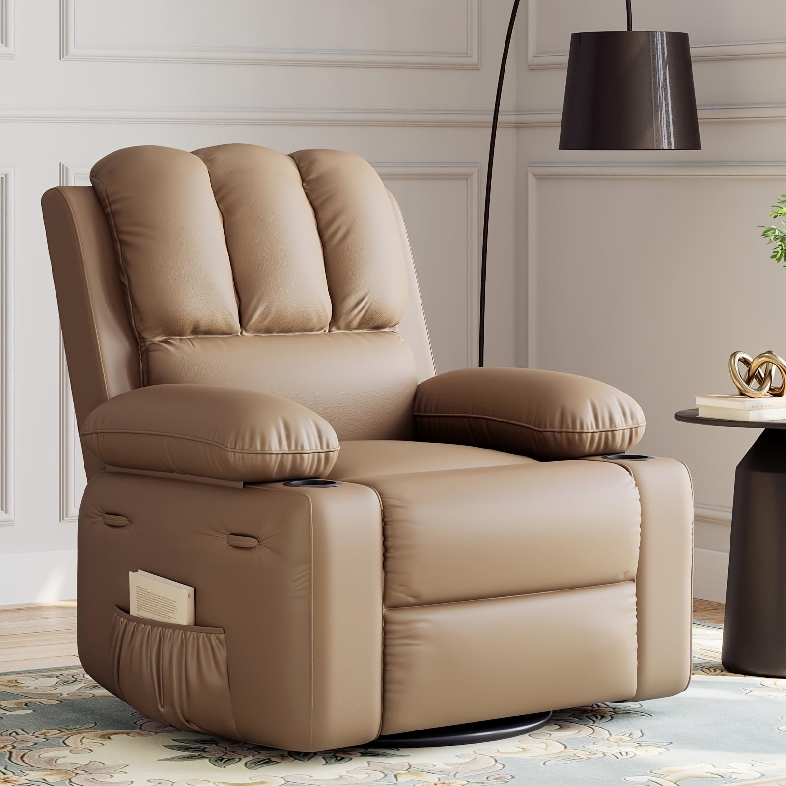 22'' Recliner Chair with Cup Holder - Easy Assembly, Retractable Armrests, Durable Faux Leather, Ideal for Living Room & Bedroom, Chair for Living Room