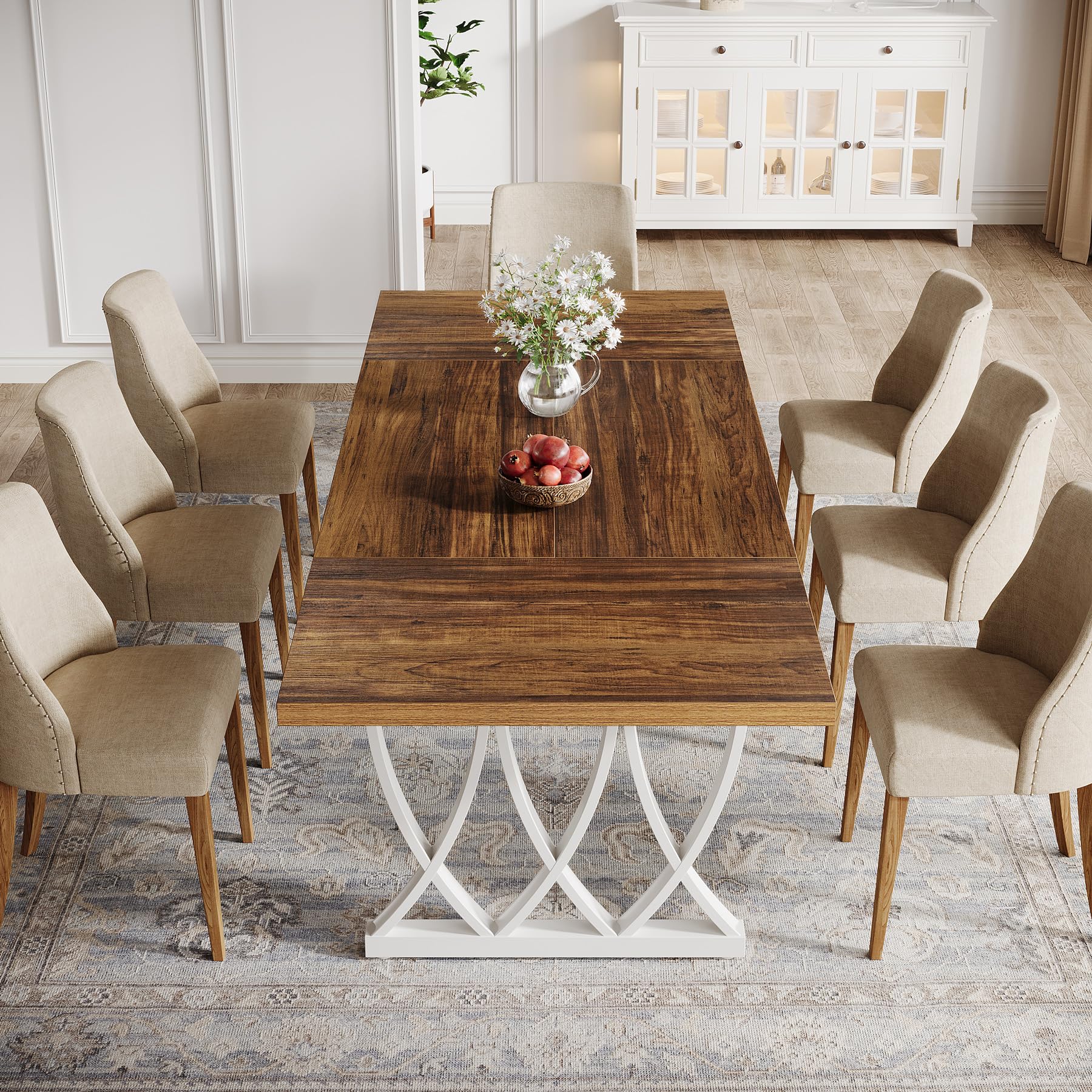 Dining Table for 6-8 People 180cm Rectangle Wood Kitchen Table Dinner Table with Heavy Duty Metal Frame for Kitchen