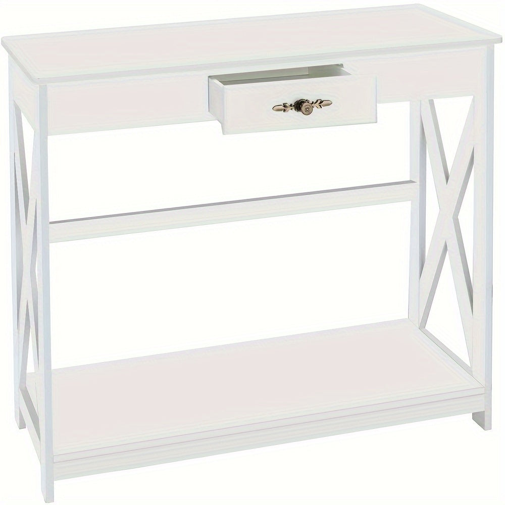 White Entryway Table Sofa Table with Drawer and Shelf Slim Console Table with Storage for Hallway, Living Room, Foyer