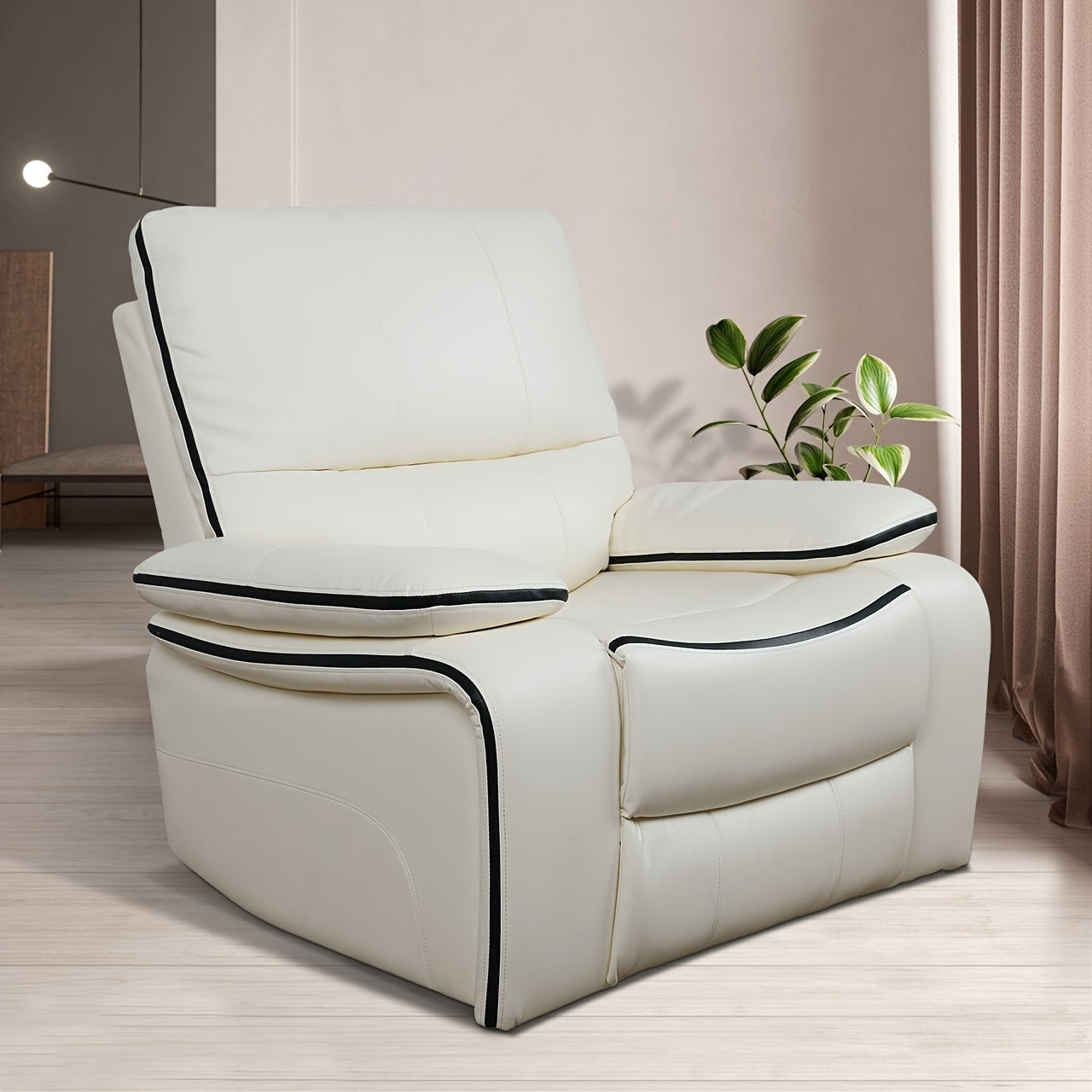 1pc Synthetic Leather White Chair, Synthetic Leather Reclining Couches, Synthetic Leather Recliner Chair for Living Room, Apartment, Office, Rv