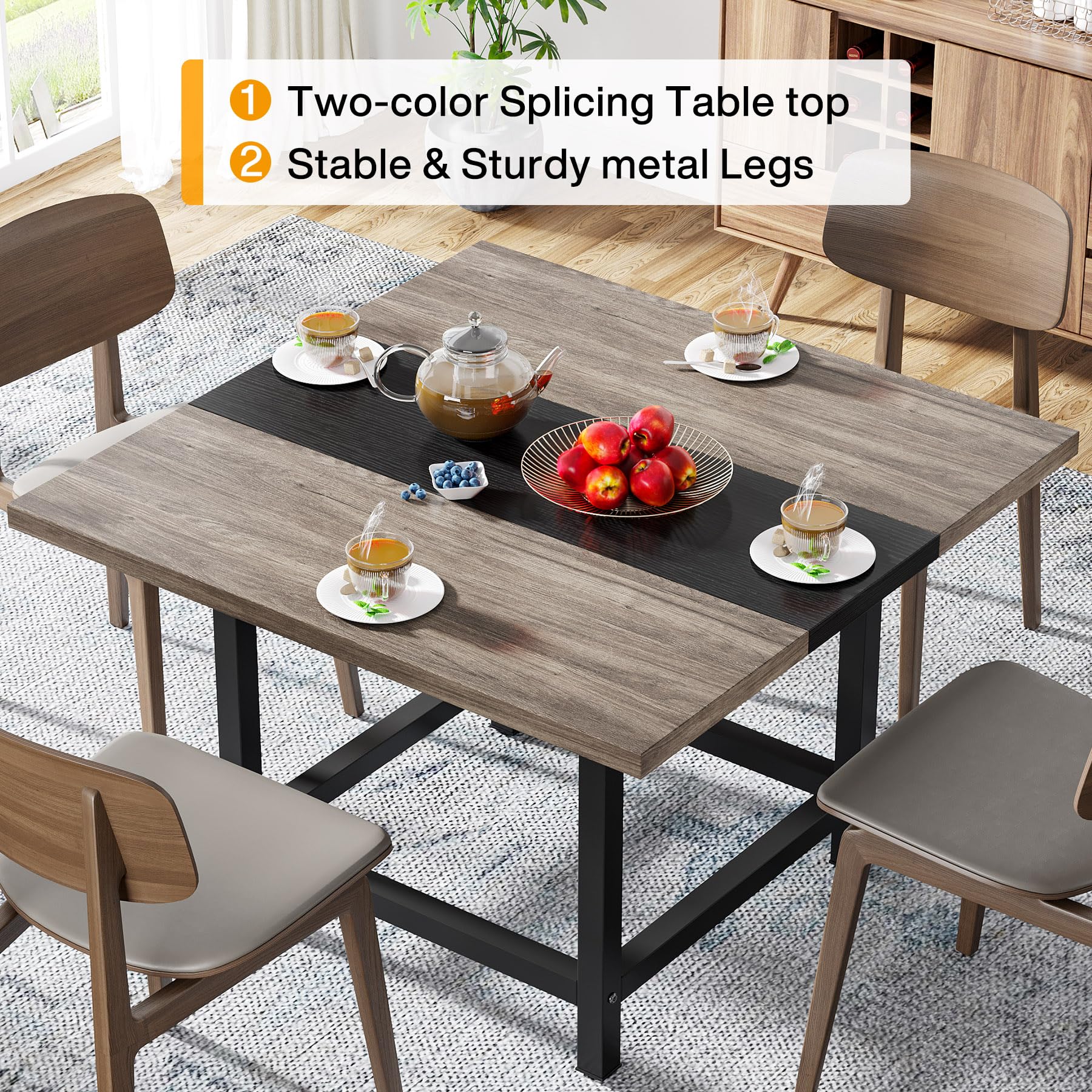 Square Dining Table for 4 People, Farmhouse 101cm Wooden Kitchen Table, Farmhouse 2 Person Dinning Table for Dinning Room &Small Space, Black&Retro (Rusitc&Black)