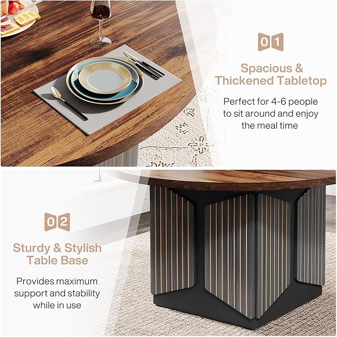 Round Dining Table for 4-6 People 119cm Wood Farmhouse Circle Kitchen Table Round Dinner Table for Dining Room Kitchen