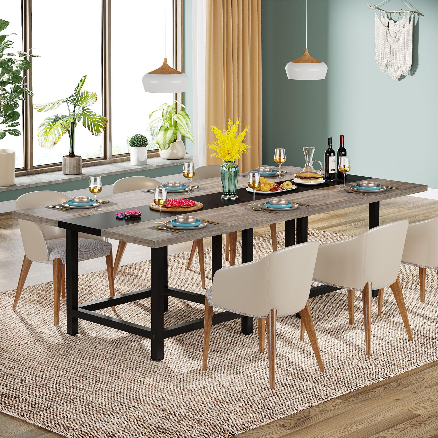 Square Dining Table for 4 People, Farmhouse 101cm Wooden Kitchen Table, Farmhouse 2 Person Dinning Table for Dinning Room &Small Space, Black&Retro (Rusitc&Black)