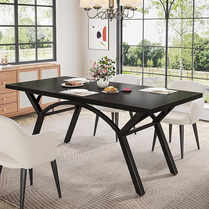 160cm Dining Table for 4-6, Modern Black Kitchen Table, Rectangular Dining Room Table Dinner Table for Kitchen, Living Room (Table Only)