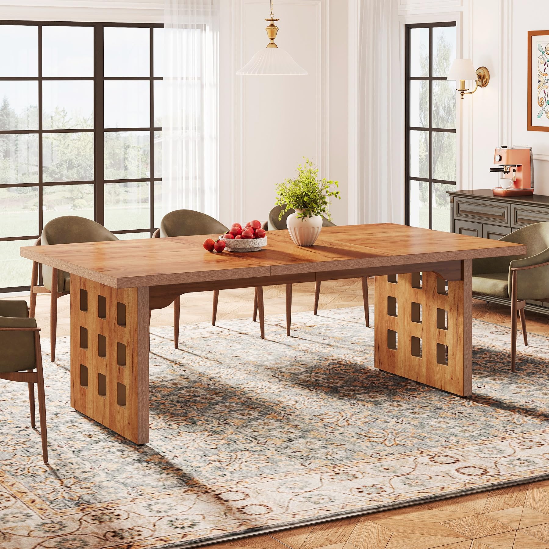 178cm Large Dining Table for 6-8, Farmhouse Wood Kitchen Table with Big Tabletop, Rustic Rectangular Long Dinner Table for Dining Room, Living Room, Kitchen, 70.8" L x 35.4" W x 29.5" H