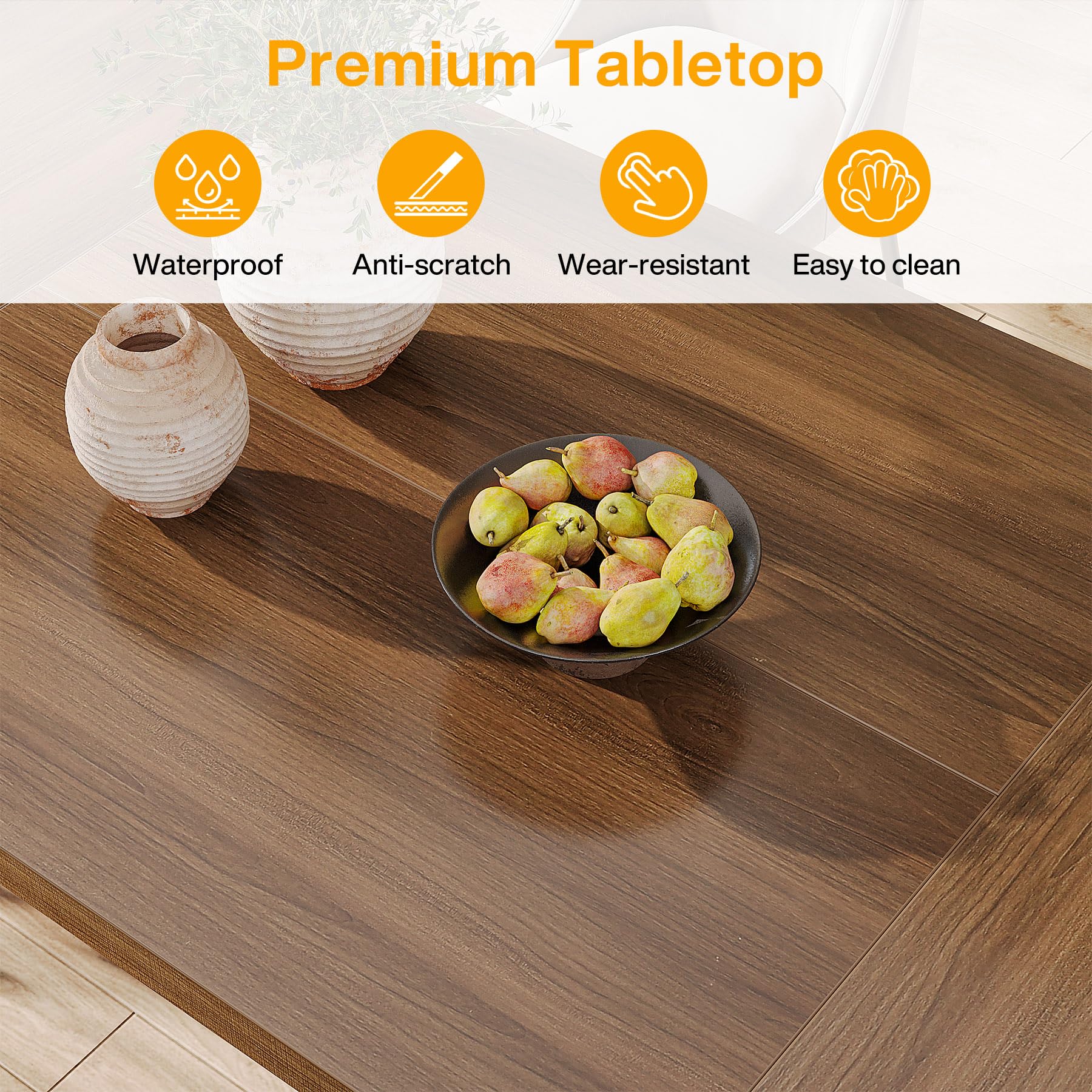 Wood Dining Room Table: 158cm Rectangular Dining Table for 6 People Farmhouse Wooden Kitchen Table with Heavy-Duty