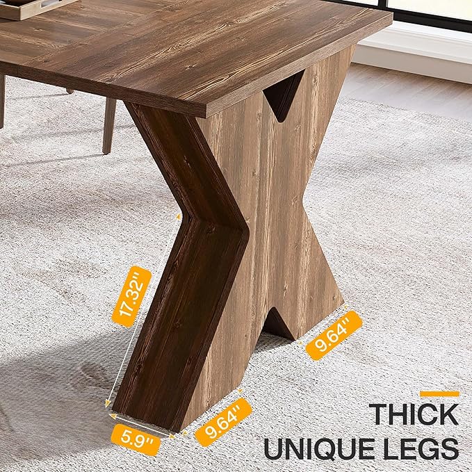 Dining Table for 4-6 People, 160cm Rectangular Kitchen Table with X-Shaped Thickened Wood Pedestal Base, Farmhouse Dinner Table for Kitchen, Dining Room, Living Room, Brown