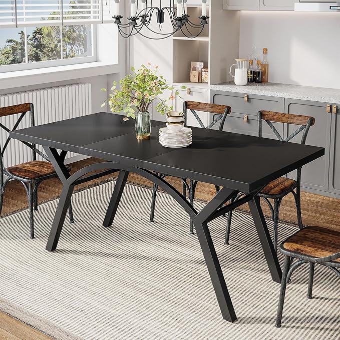 160cm Dining Table for 4-6, Modern Black Kitchen Table, Rectangular Dining Room Table Dinner Table for Kitchen, Living Room (Table Only)