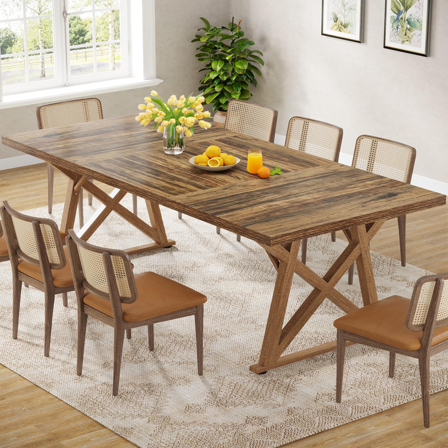 Dinning Room Table for 8 People, 6ft Wooden Dining Table, 71 in Rectangular Kitchen Table, Long Dining Room Table for Kitchen, Large Dinner Table for Party, Family Gathering