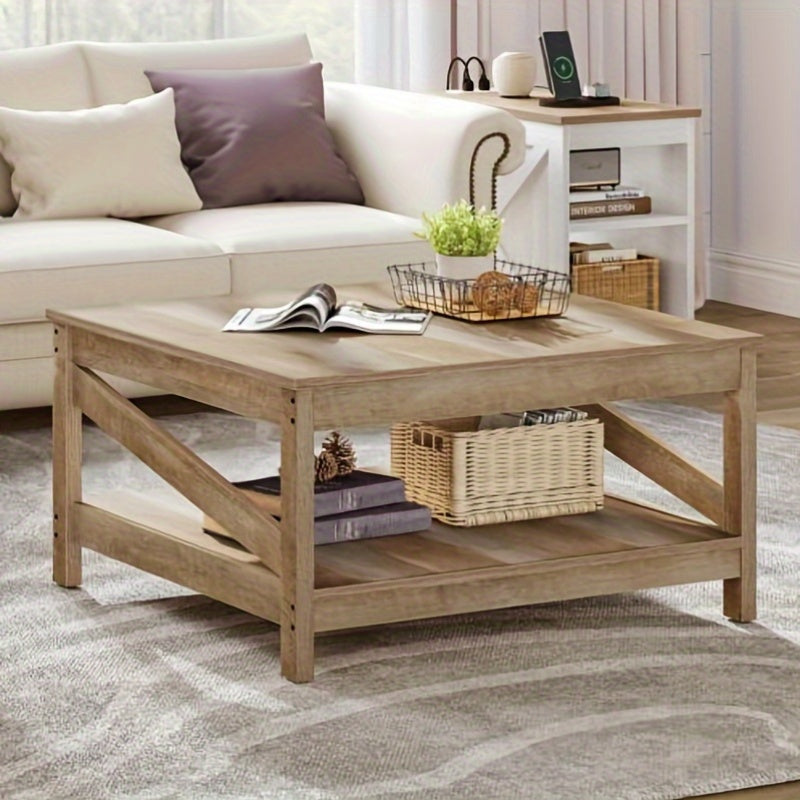 Versatile Oak Coffee Table With Ample Storage For Cozy Living Room