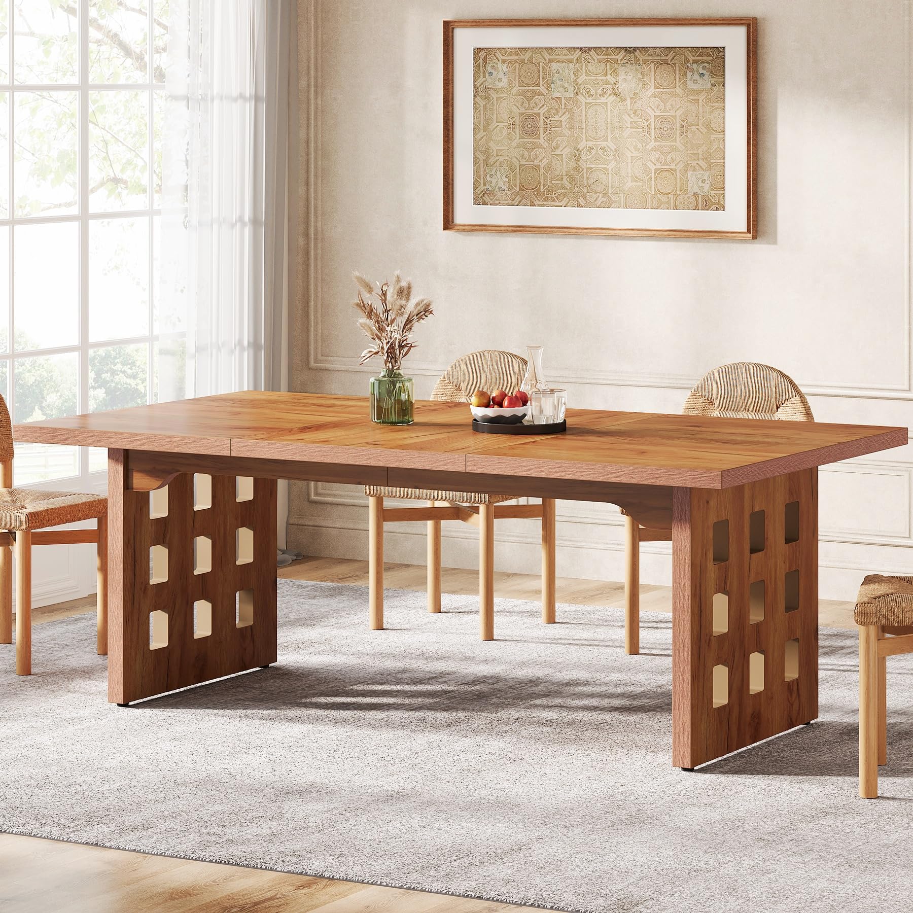 178cm Large Dining Table for 6-8, Farmhouse Wood Kitchen Table with Big Tabletop, Rustic Rectangular Long Dinner Table for Dining Room, Living Room, Kitchen, 70.8" L x 35.4" W x 29.5" H